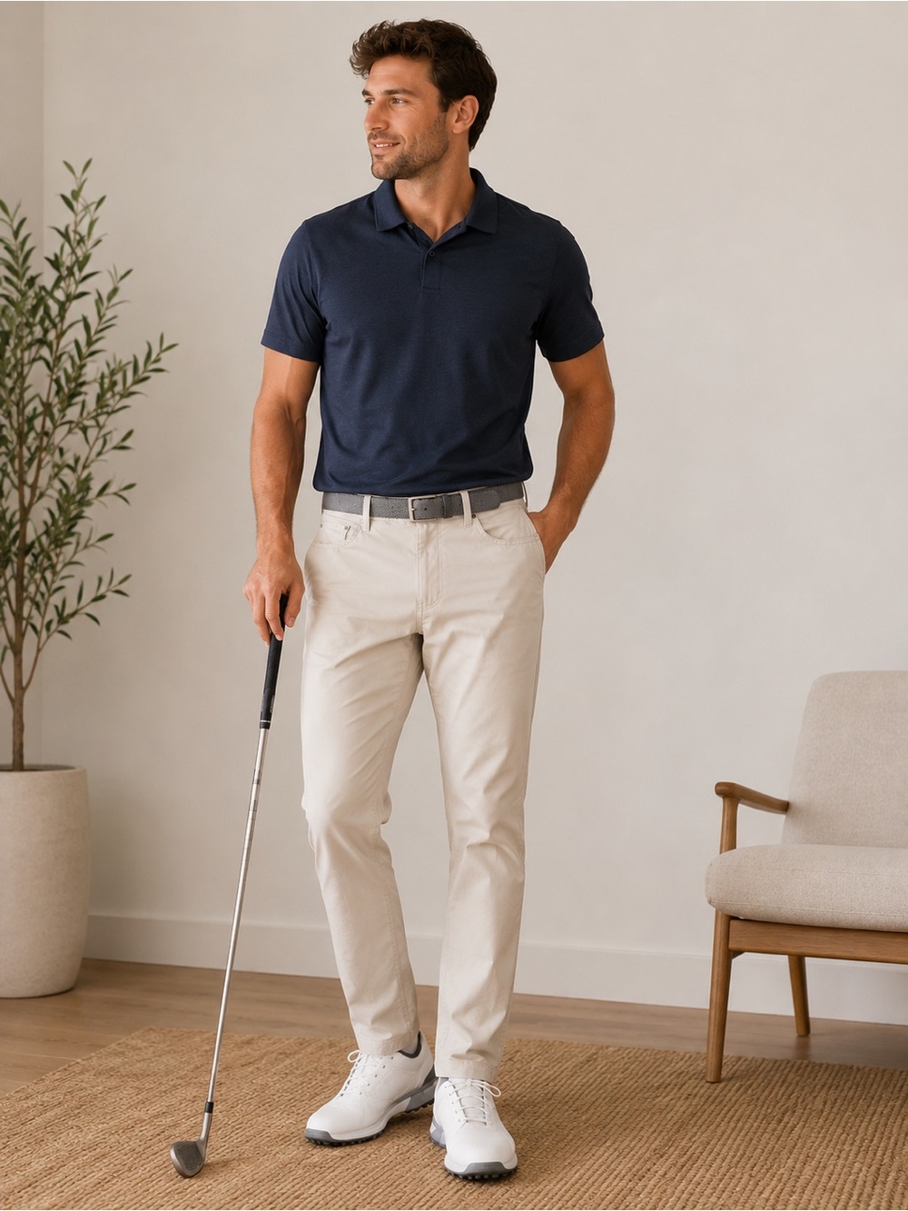 adidas Golf Go-To 5 Pocket Tapered Fit Pants Khaki Beige 33x30